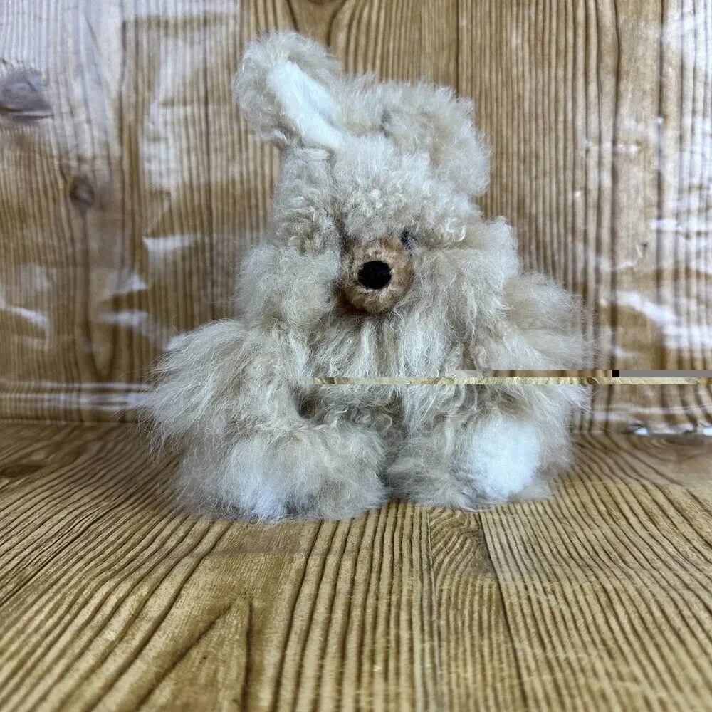 Vintage Style Alpaca‎ Fur Bunny Plush Small Handmade Stuffed Animal Soft Toy 5”